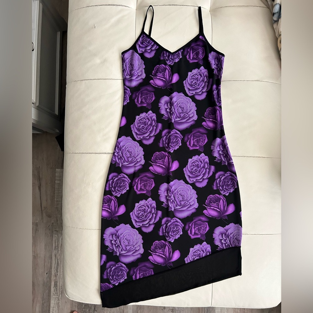 Purple and Black Asymmetrical Sheath Dress with Spaghetti Straps